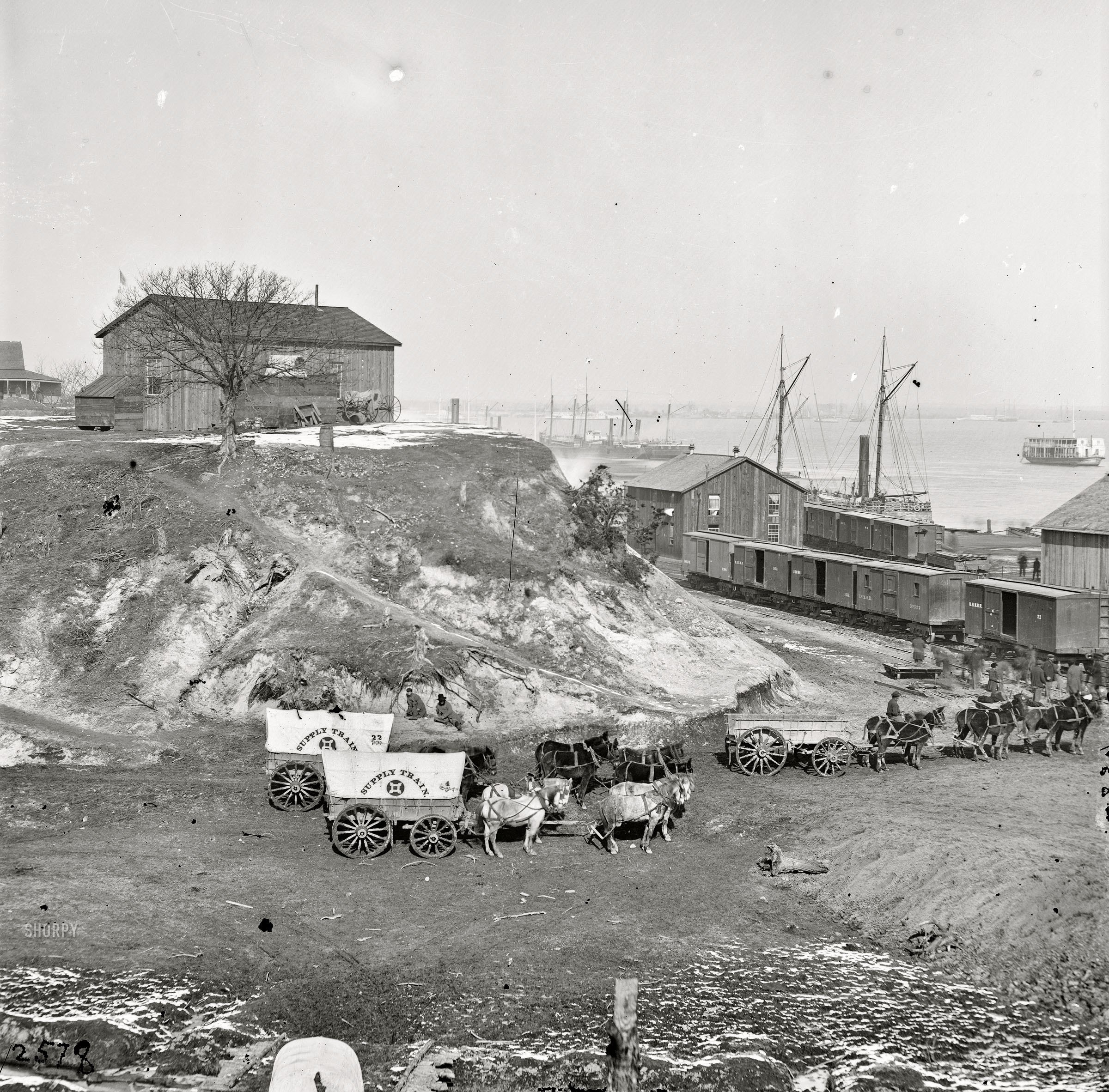 Supply train at a coastal depot