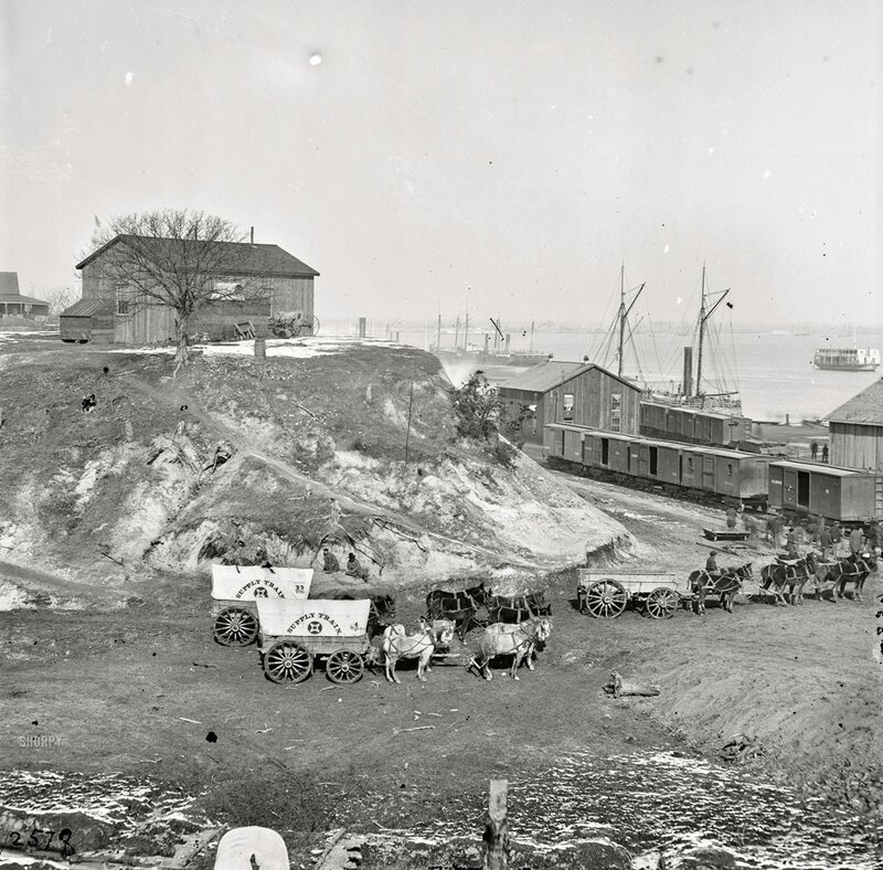Supply train at a port