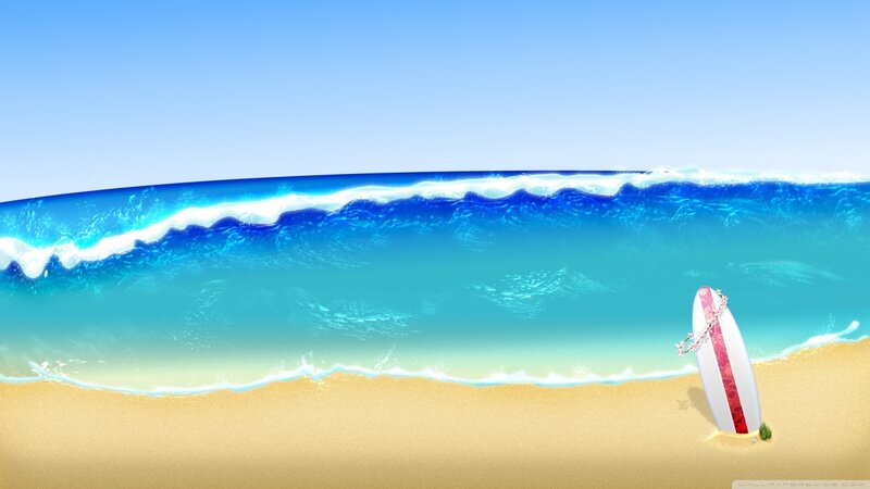 Surfboard on Beach — Blue, Serene, Afternoon