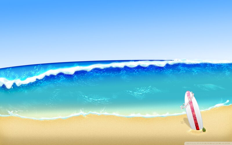 Surfboard on Beach — Blue, Serene