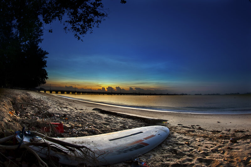Surfboard on Beach — Blue