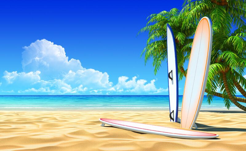 Surfboards on Beach — Blue, Serene