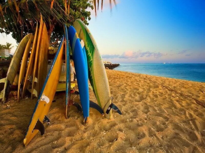 Surfboards on Beach — Blue