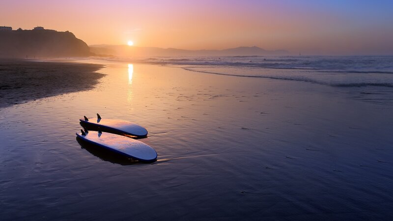Surfboards on Beach — Purple