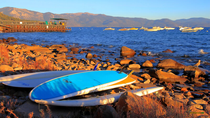 Surfboards on Rocky Shore