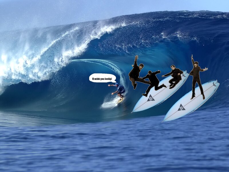 Surfer and Beatles on a wave