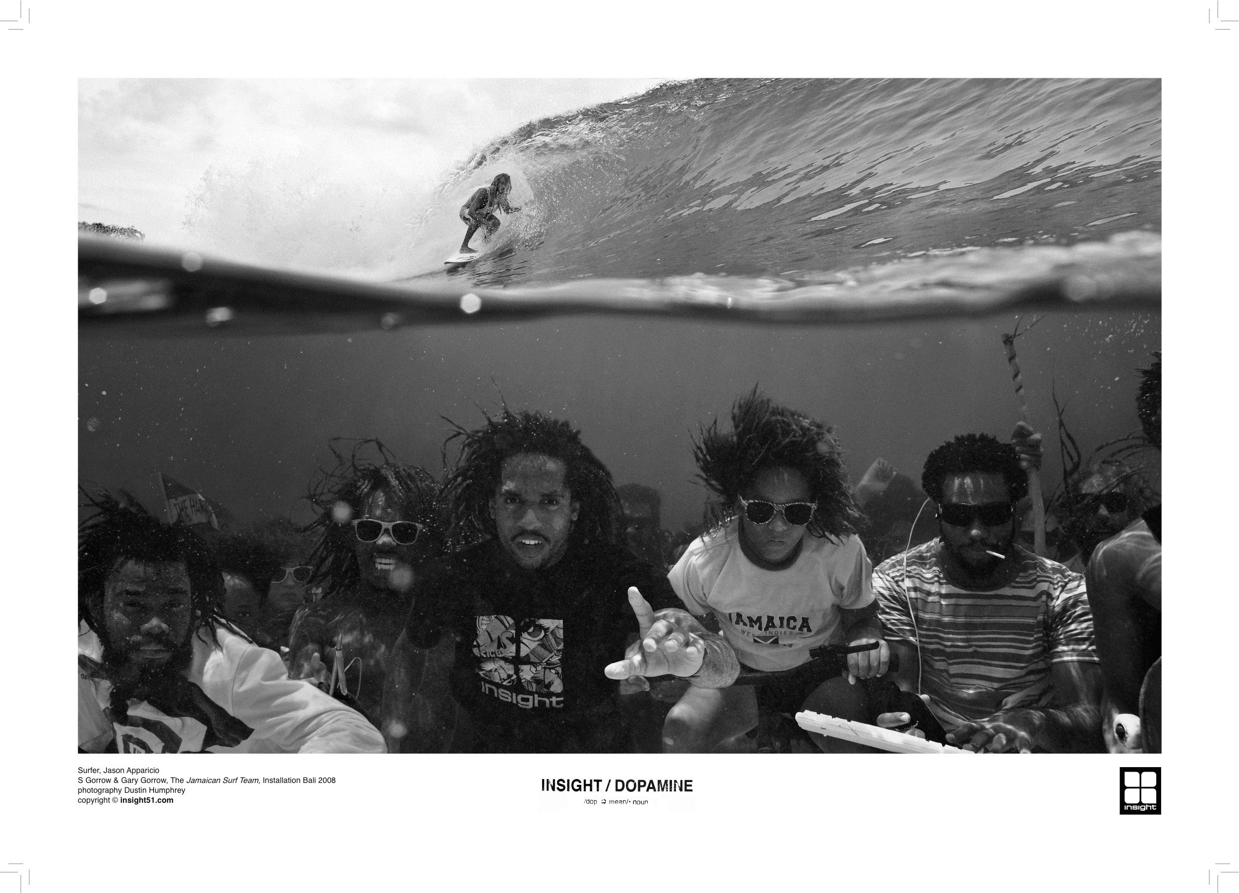 Surfer and crowd underwater