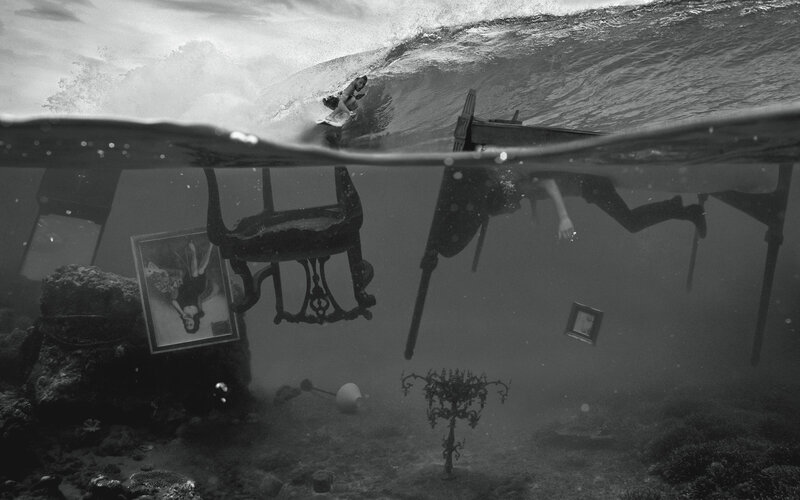Surfer and underwater furniture