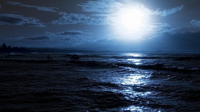 Surfer at Night — Blue, Dramatic