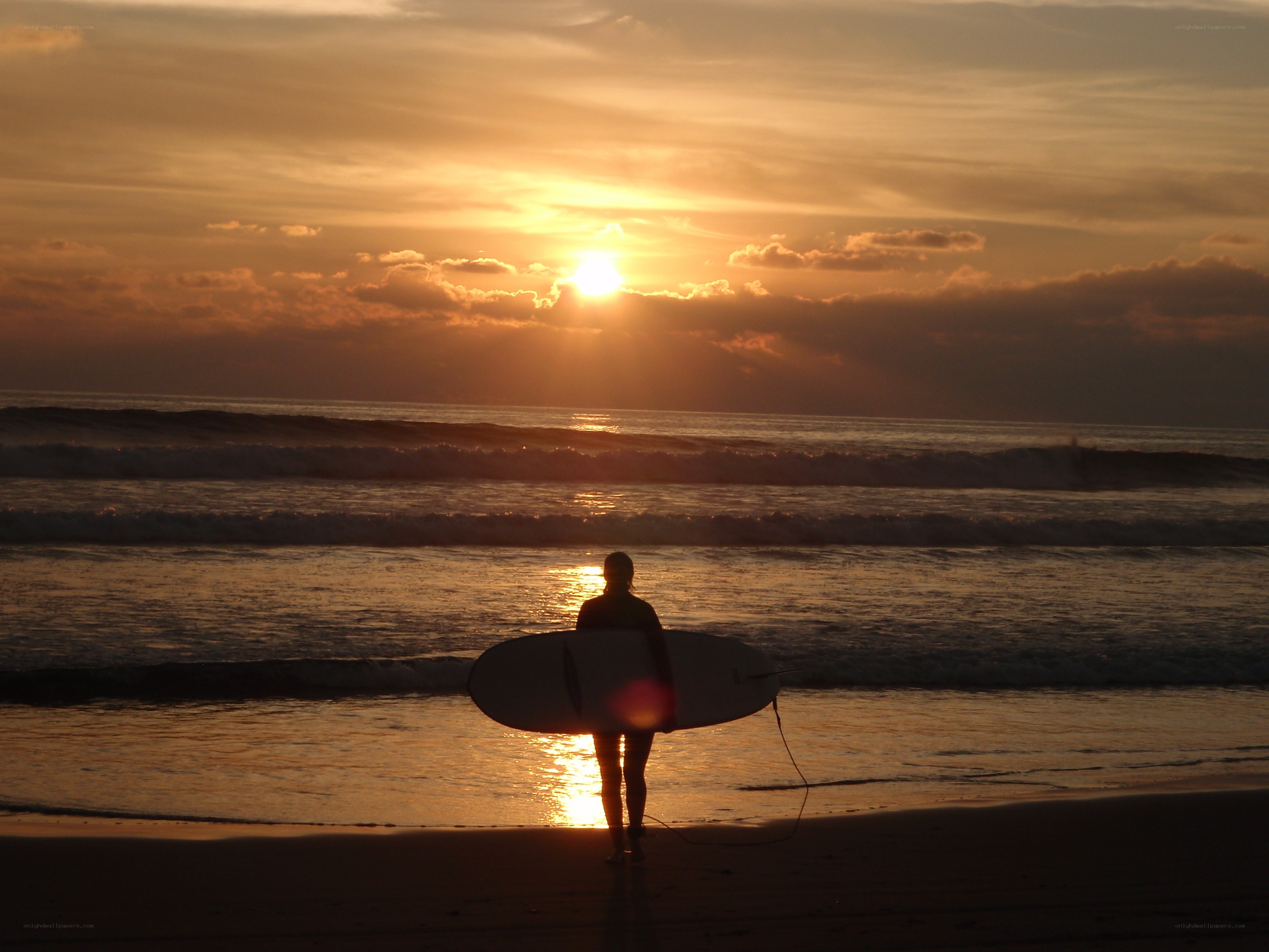 Surfer at sunset on the beach
