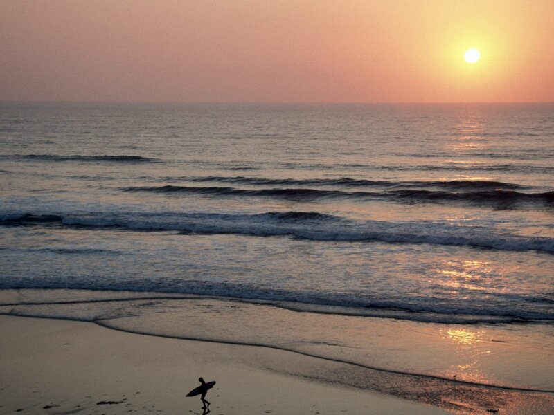 Surfer at sunset on the beach