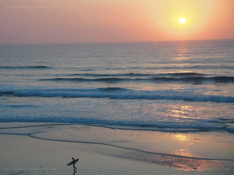 Surfer at sunset on the beach
