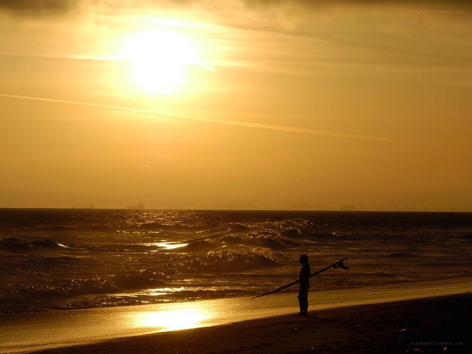 Surfer at sunset on the beach