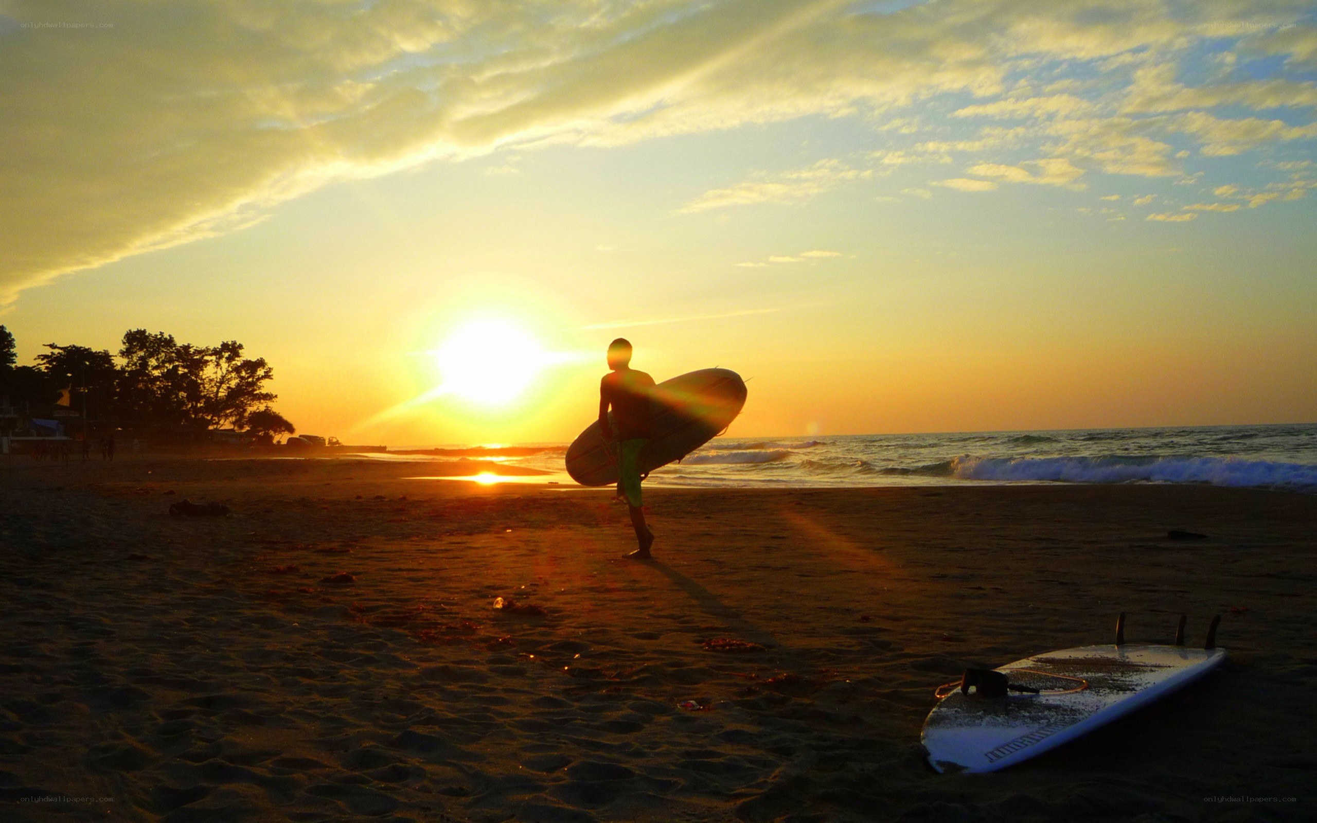 Surfer at sunset on the beach