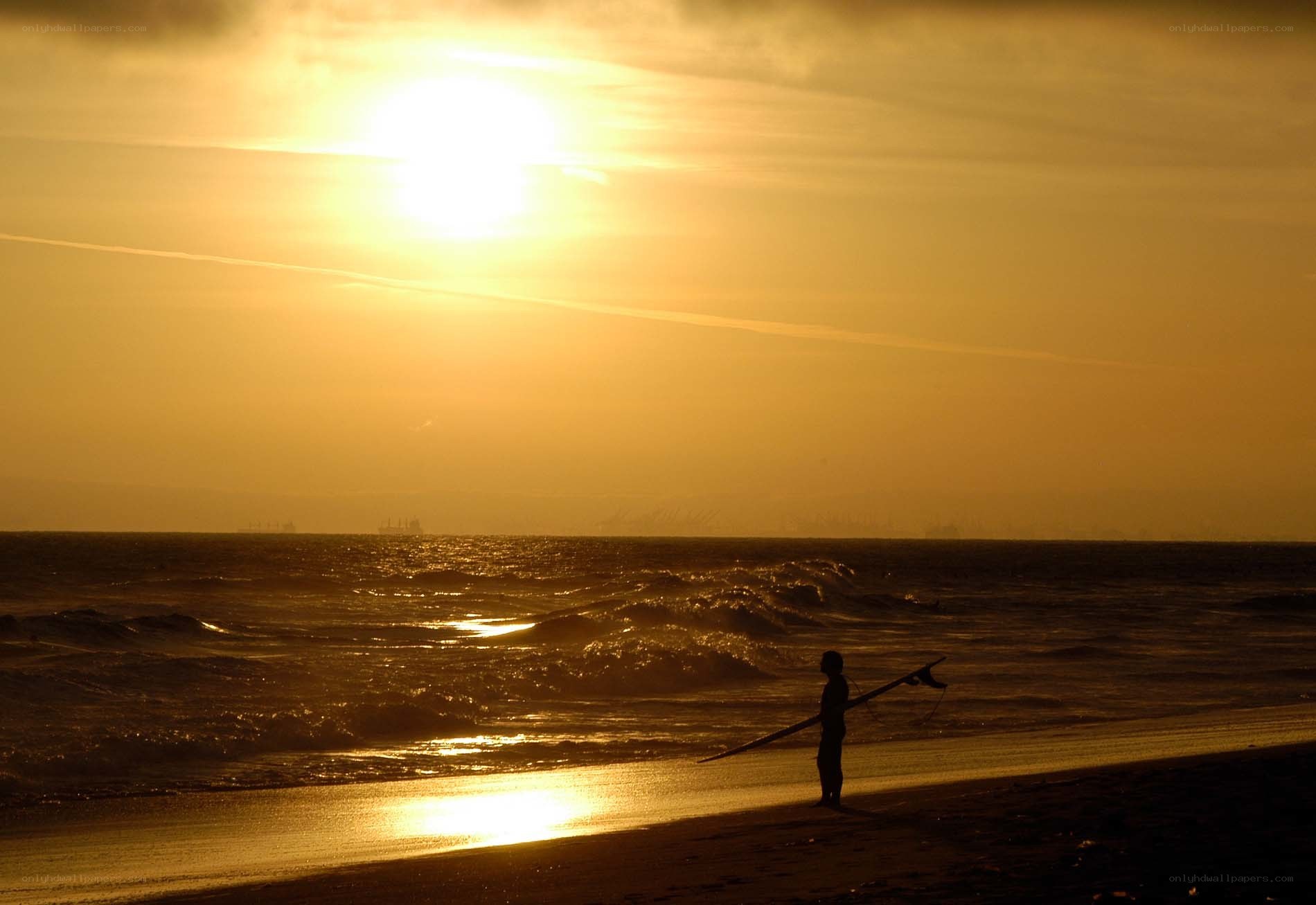 Surfer at sunset on the beach