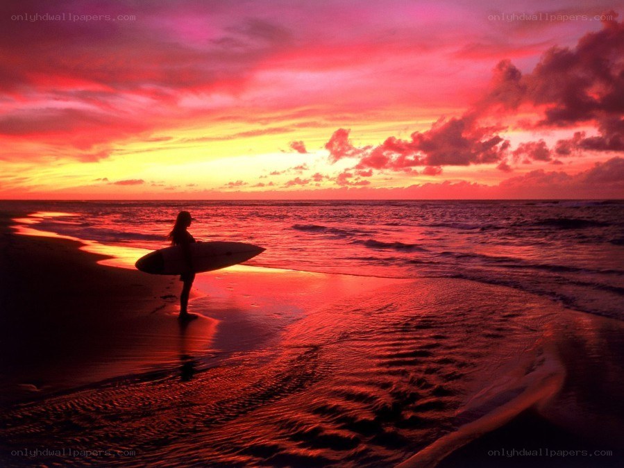 Surfer at sunset on the beach