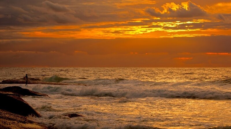 Surfer at Sunset — Orange, Dramatic, Photograph, Ocean