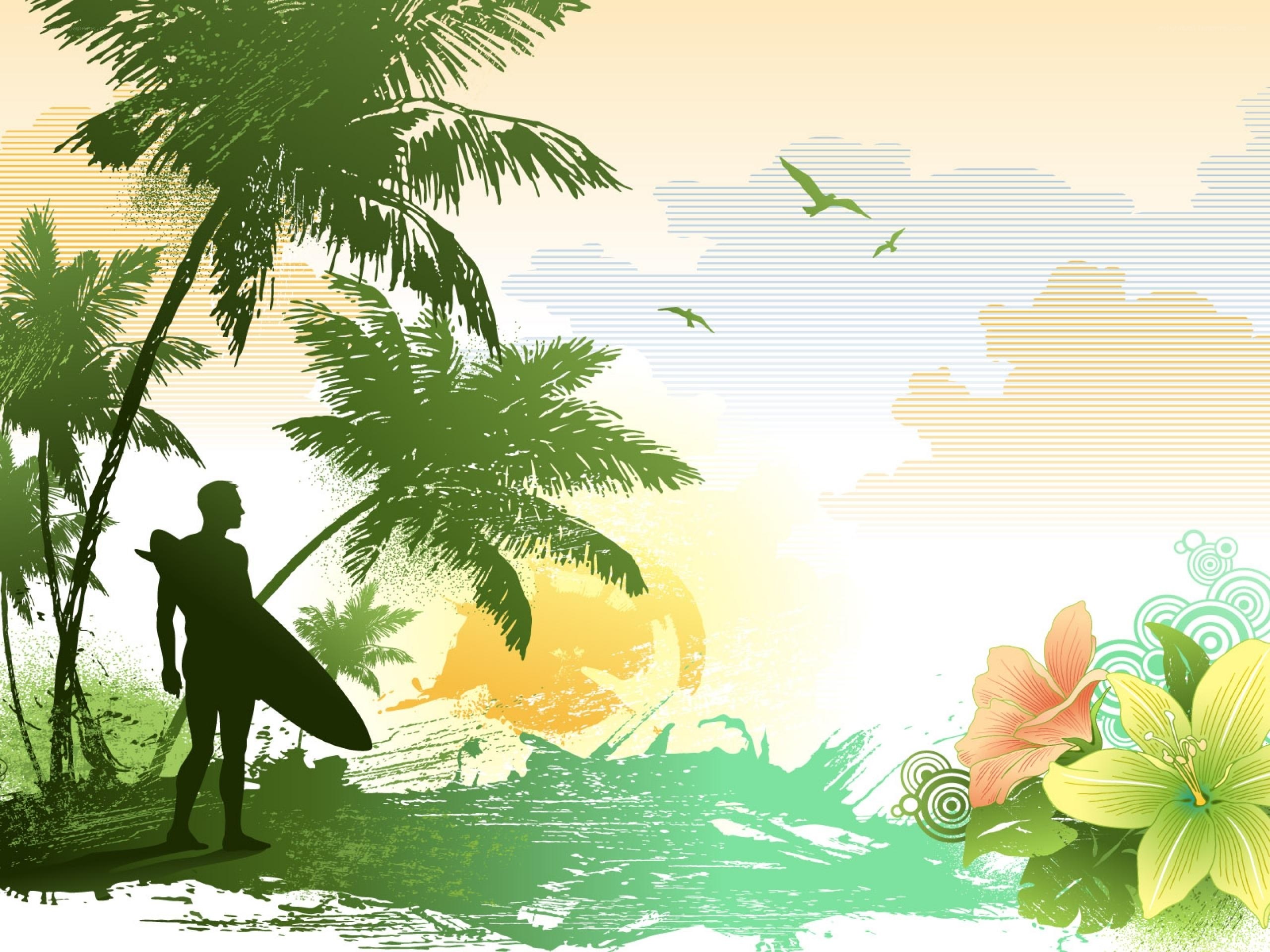 Surfer at tropical beach
