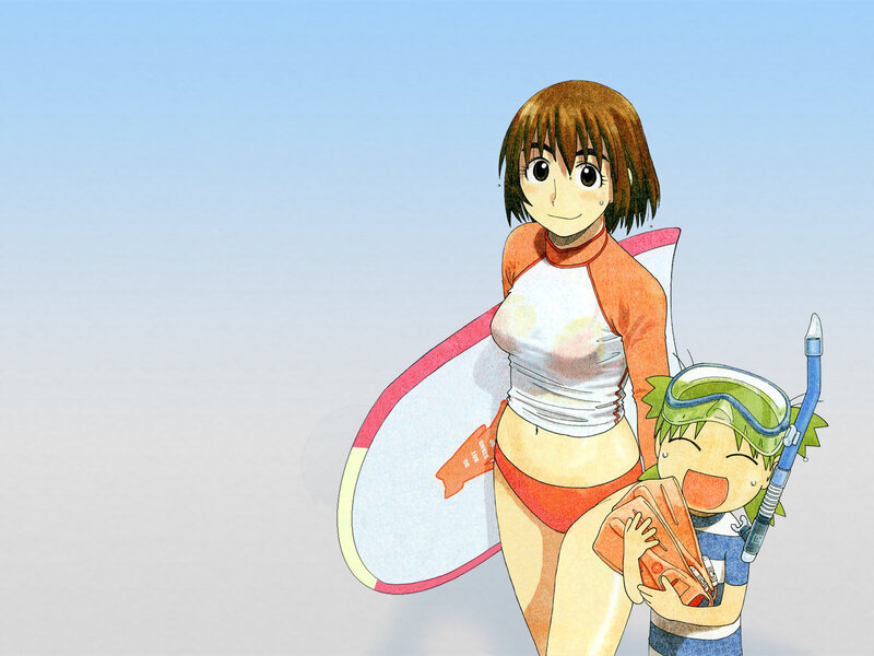 Surfer girl with child at beach