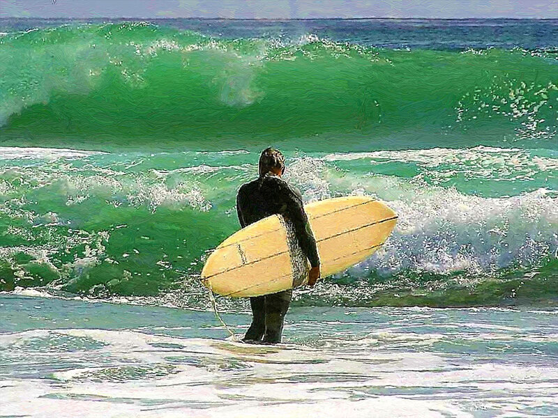 Surfer Holding Surfboard — Green