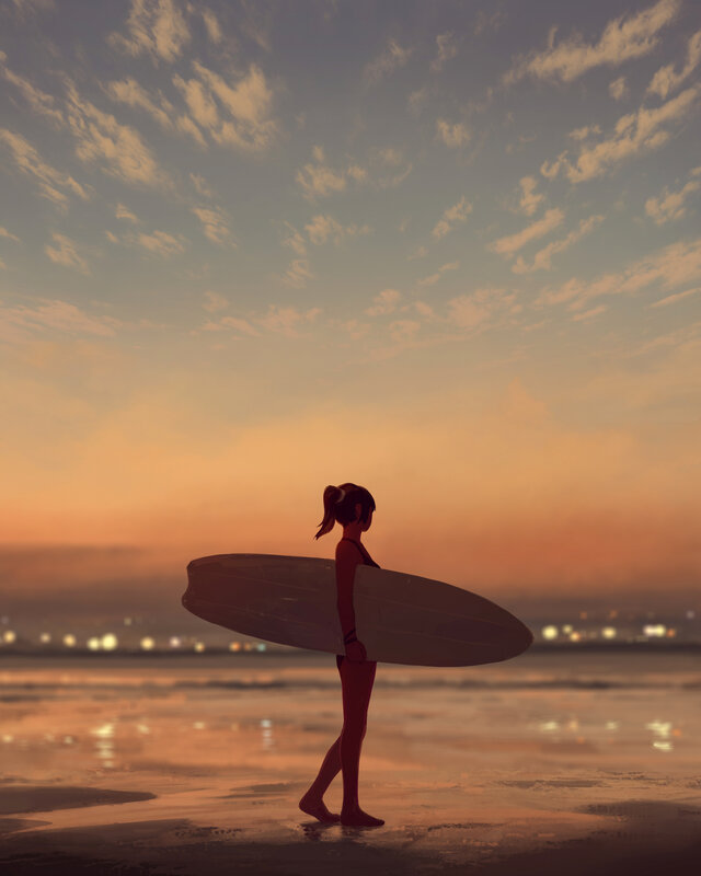 Surfer Holding Surfboard — Orange