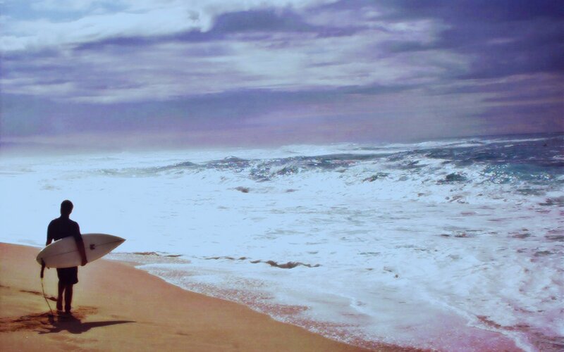 Surfer Holding Surfboard — Purple