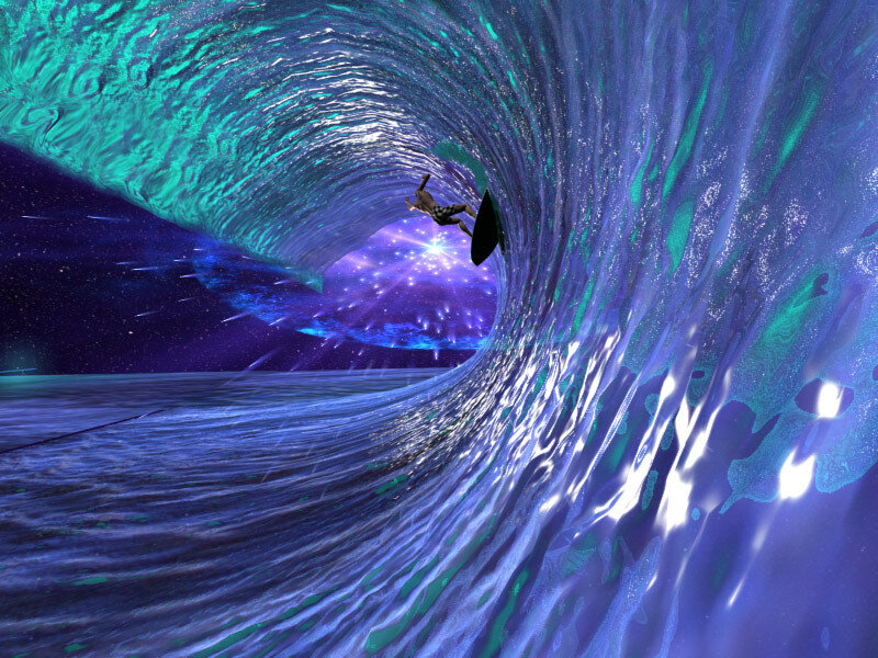 surfer in a cosmic wave