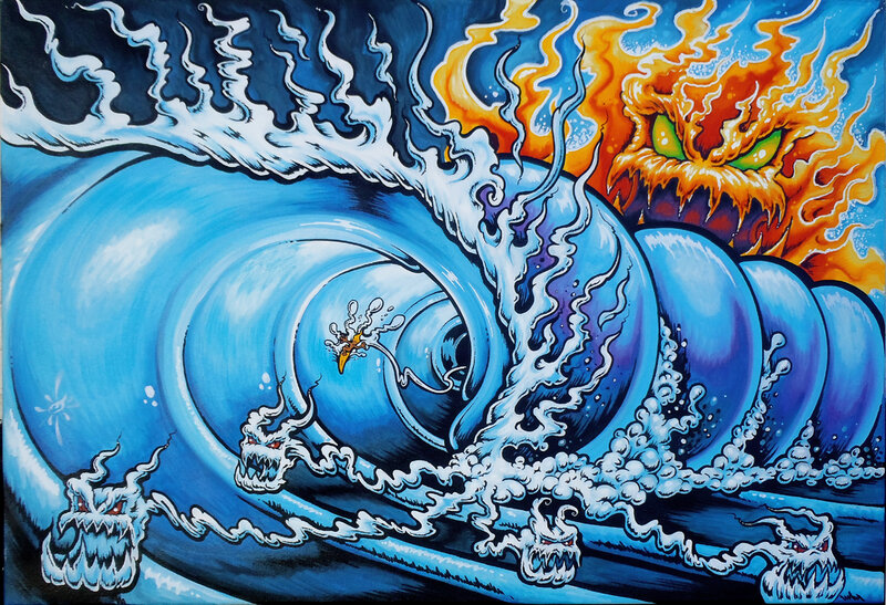Surfer in a Giant Wave — Blue
