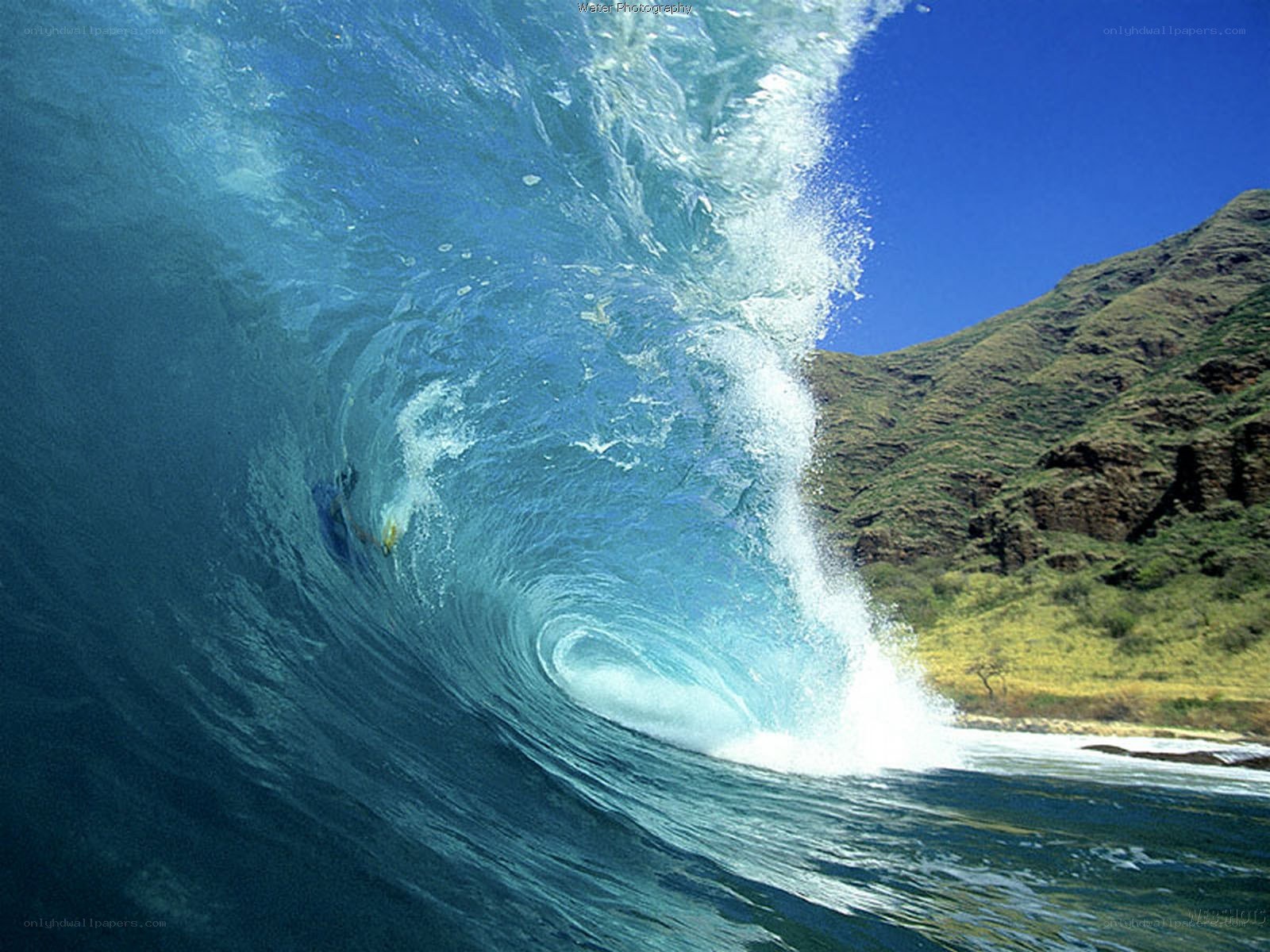 Surfer in a large ocean wave