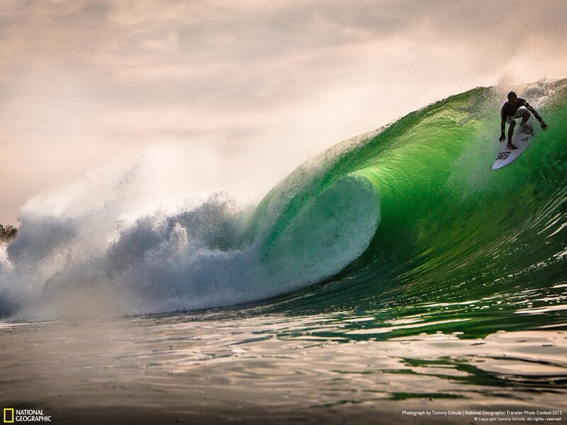 Surfer in Green Wave
