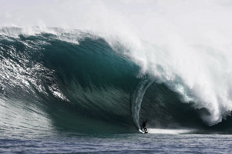 Surfer in Large Wave — Blue, Dramatic, Afternoon, Photograph, Surfboard, Ocean