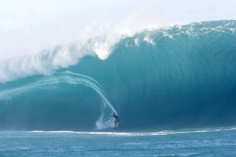 Surfer in Large Wave — Blue, Dramatic, Afternoon, Photograph, Surfboard