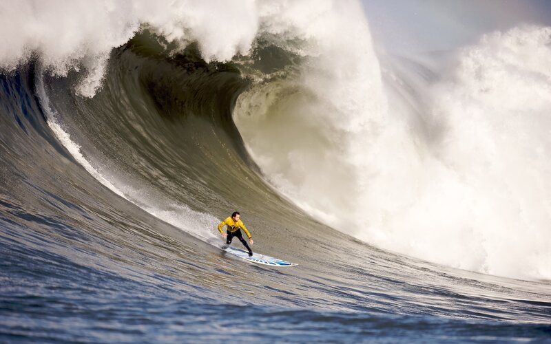 Surfer in Large Wave — Blue, Dramatic, Afternoon