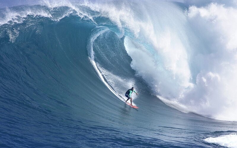 Surfer in Large Wave — Blue, Surfboard