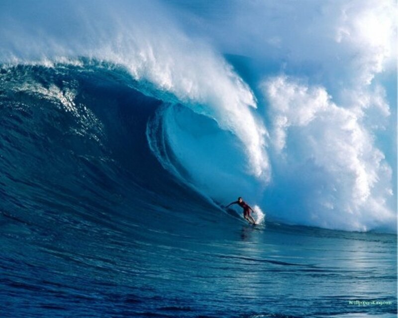 Surfer in Large Wave — Blue
