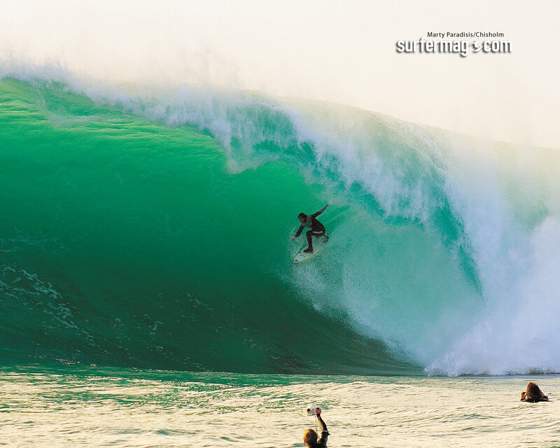 Surfer in Large Wave — Green, Dramatic, Sunset