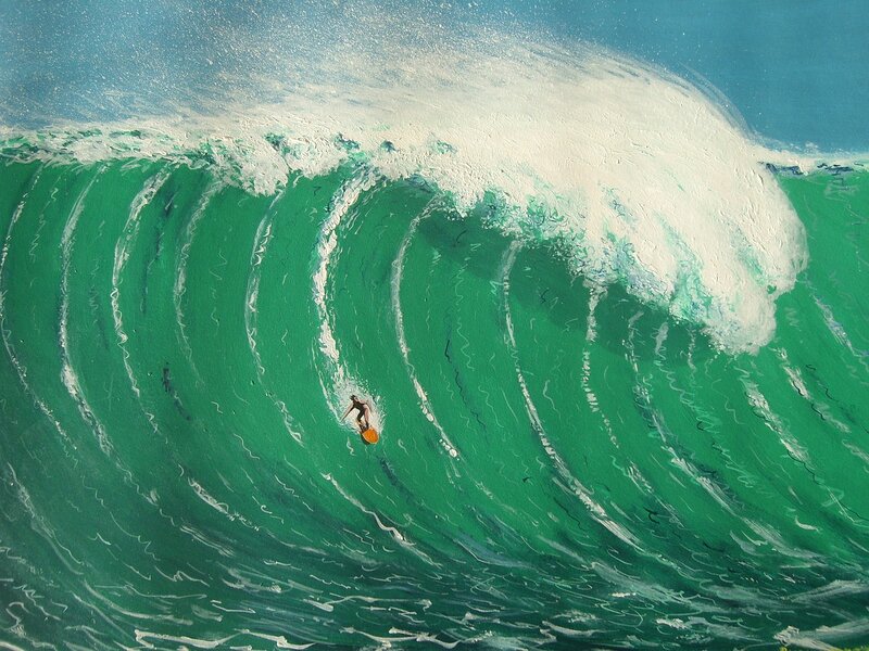 Surfer in Large Wave — Green