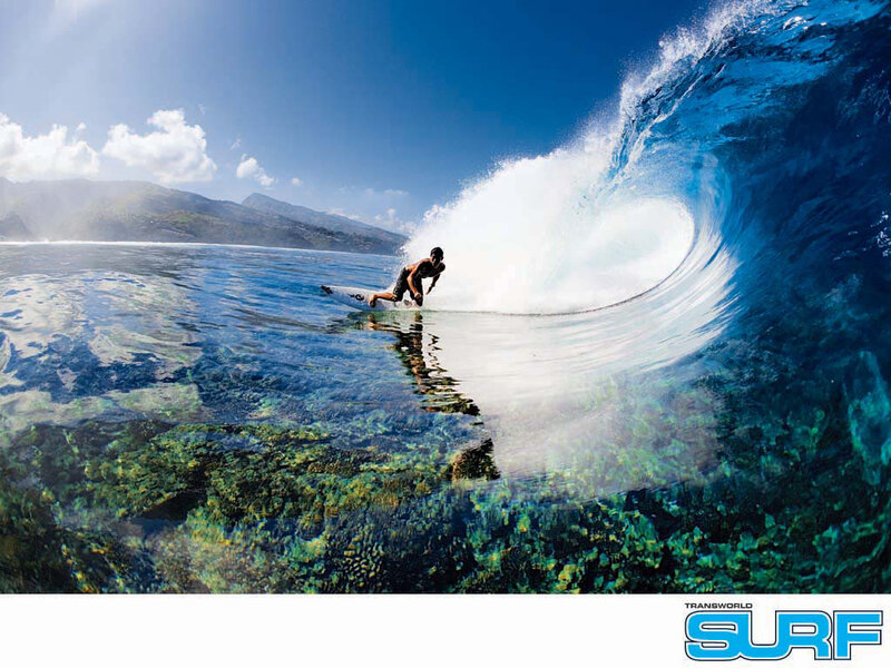 Surfer in Ocean Wave — Blue, Dramatic, Afternoon, Photograph, Mountain