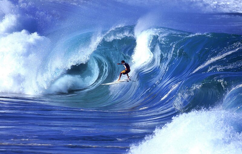 Surfer in Ocean Wave — Blue, Dramatic, Afternoon