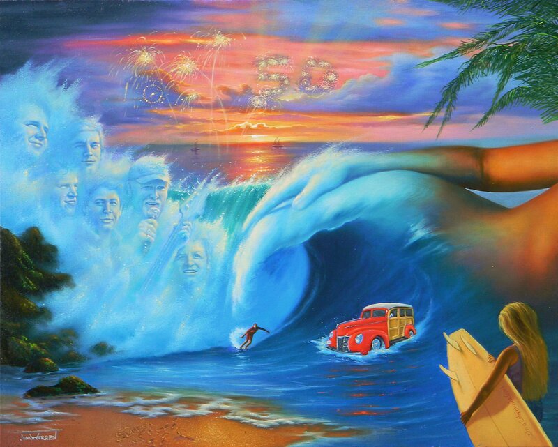 Surfer in Ocean Wave — Blue, Dramatic, Sunset