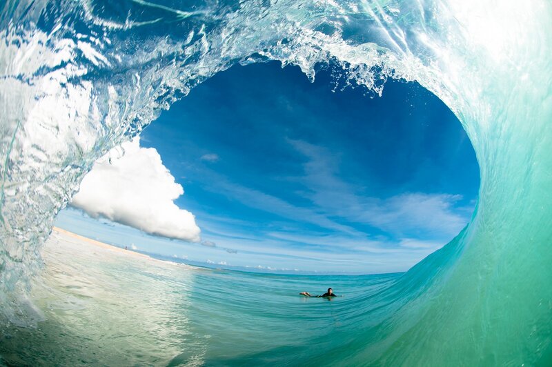 Surfer in Ocean Wave — Blue, Dynamic, Afternoon