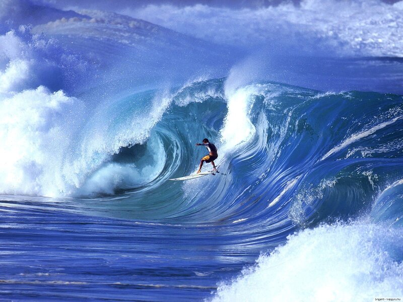 Surfer in Ocean Wave — Blue, Photograph