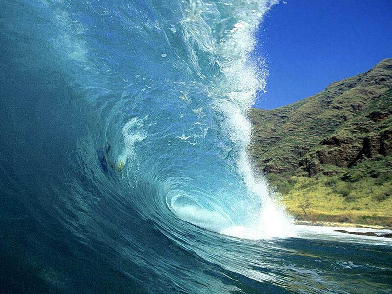 Surfer in Wave Tunnel — Blue, Dramatic, Afternoon, Photograph, Mountain