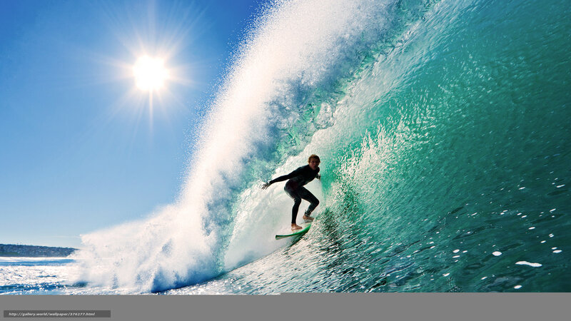Surfer in Wave Tunnel — Blue, Dramatic, Afternoon, Photograph, Sun, Ocean