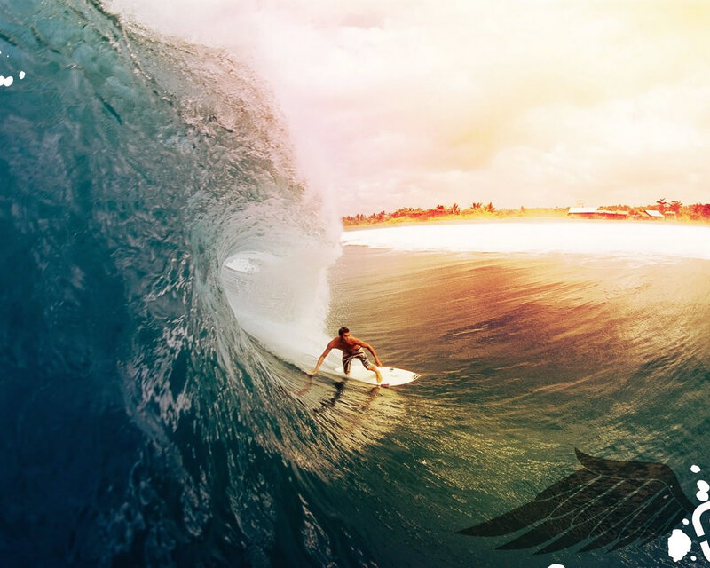 Surfer in Wave Tunnel — Blue, Dramatic, Sunset, Photograph, Ocean