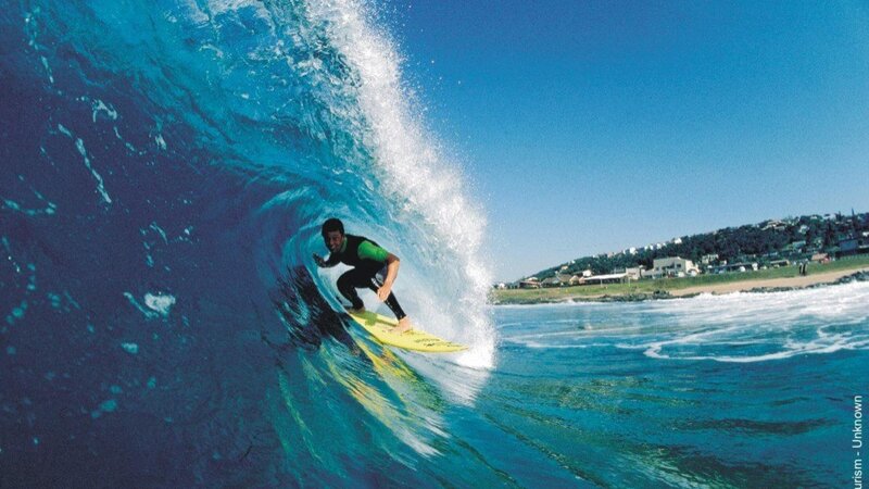 Surfer in Wave Tunnel — Blue, Dynamic, Afternoon, Photograph, Beach