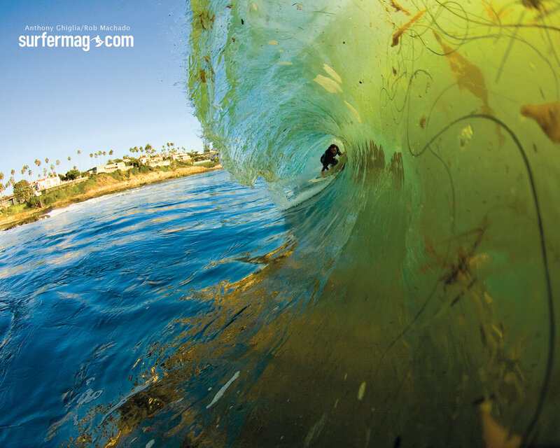 Surfer in Wave Tunnel — Blue, Dynamic, Afternoon, Photograph, Ocean, Coastline