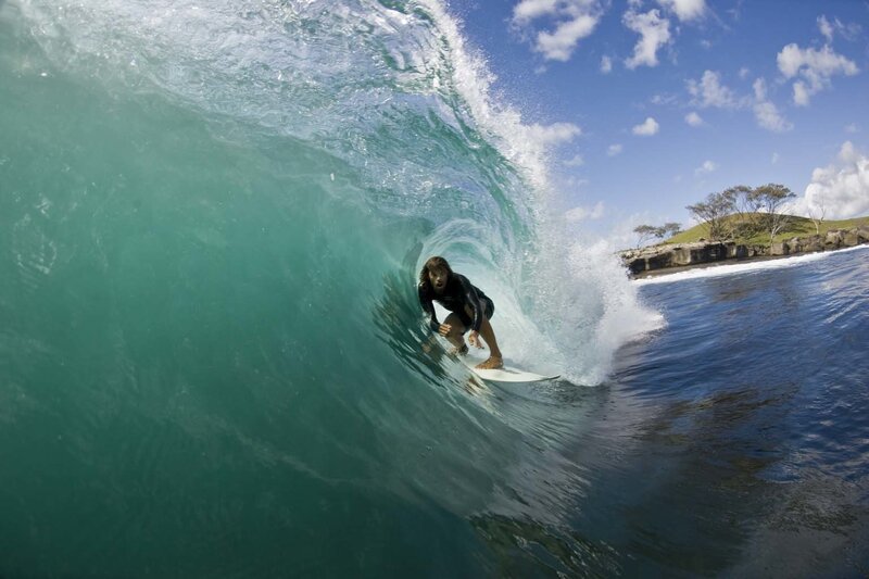 Surfer in Wave Tunnel — Blue, Dynamic, Afternoon