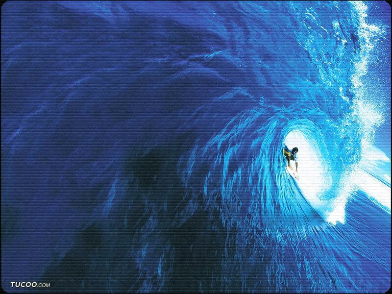 Surfer in Wave Tunnel — Blue, Dynamic, Photograph