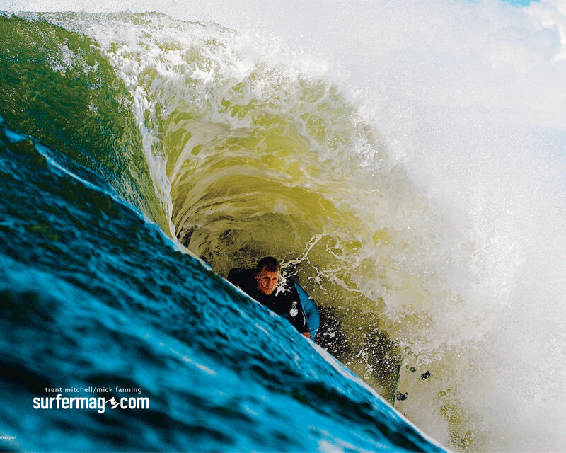Surfer in Wave Tunnel — Dramatic, Green